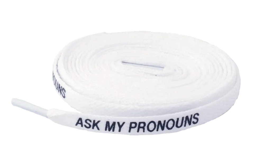 white ask my pronouns lace